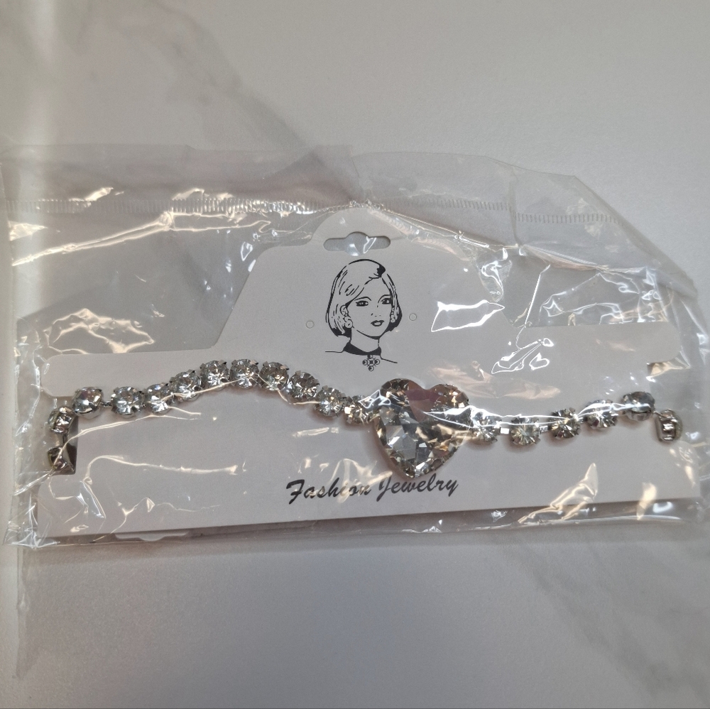 Fashion Jewelry Crystal Rhinestone Silver Heart Choker Tennis Necklace